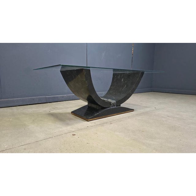 Vintage tessellated stone arched coffee table with a rectangular beveled clear glass top. Beautiful 'chic' look from the...