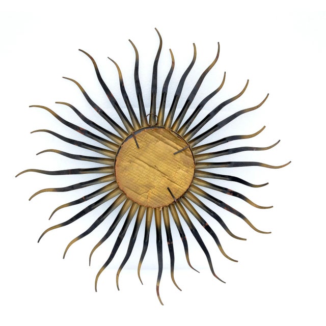 Chaty Sunburst Brass & Gun Metal Wall Mirror French Mid-Century Modern, 1960s For Sale - Image 12 of 13
