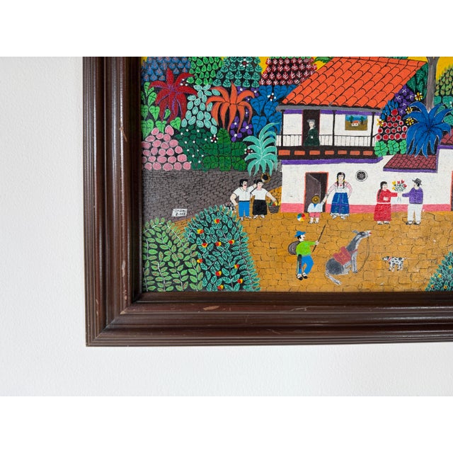 Textile 2003 Jadiro Colorful Latin American Folk Art Oil on Canvas Painting – Framed For Sale - Image 7 of 12