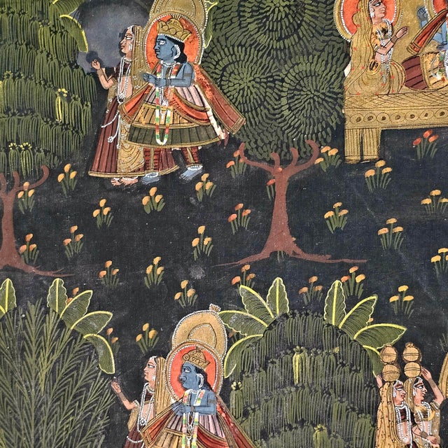 Monumental Nathdwara Style Krishna Painting on Silk, Framed 76" For Sale - Image 15 of 17