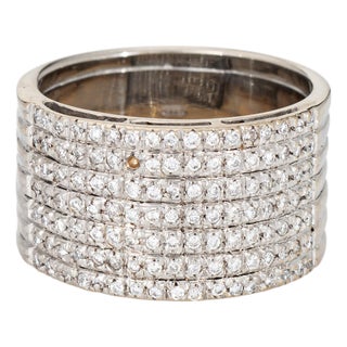80s Portuguese Diamond Wide Band Sz 7.5 Cigar Ring 19k White Gold Fine Jewelry For Sale