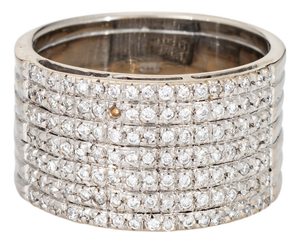 80s Portuguese Diamond Wide Band Sz 7.5 Cigar Ring 19k White Gold Fine Jewelry
