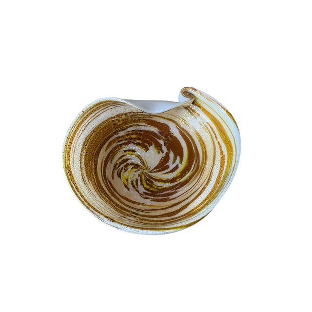 Mid-Century Modern Vintage Mid-Century Modern 1960s Murano Gold Flecked Hand Blown Swirl Art Glass Bowl Ashtray Large Twisted For Sale - Image 3 of 5