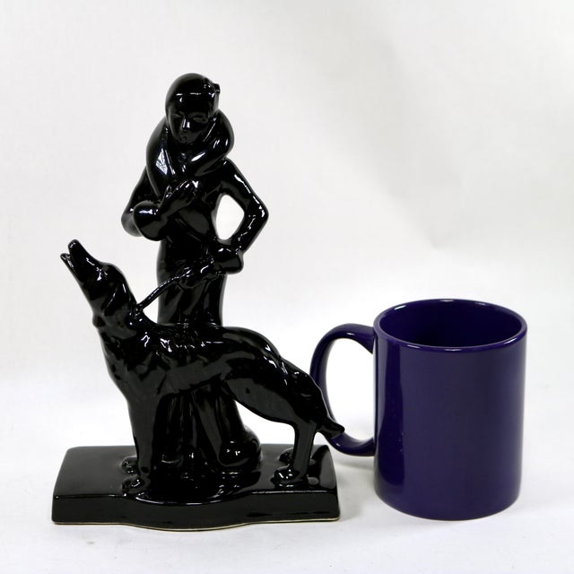 Black 1982 Erté Style Art Deco Gloss Black Statue Woman Walking Dog by Seymour Mann For Sale - Image 8 of 9