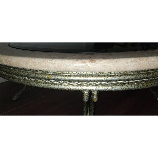 Maitland Smith Style Round Stone & Beveled Glass Coffee Table W/Burnished Silver Legs For Sale In Memphis - Image 6 of 11