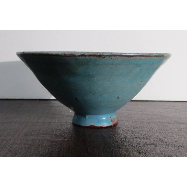 Teal Blue Glazed Art Bowl Circa 1990s For Sale - Image 9 of 9