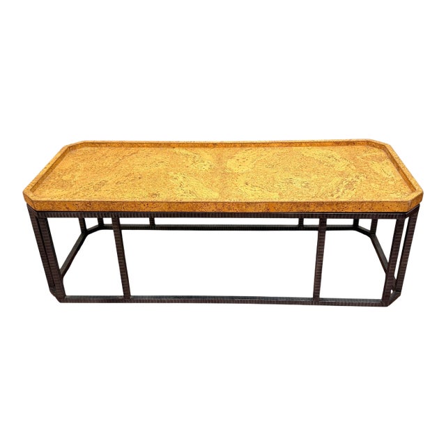 French Modern Style Cork-Top Cocktail Table with Wrought Iron Base, France For Sale