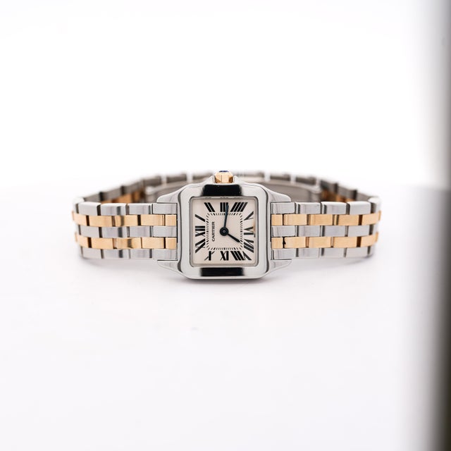 Metal Cartier Santos Demoiselle 2698 Two-Tone Steel & 18k Gold Ladies Bracelet Watch For Sale - Image 7 of 9