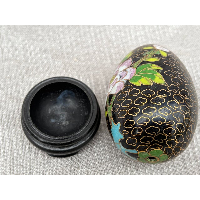 Vintage Cloisonne Egg and Wood Stand For Sale - Image 12 of 12