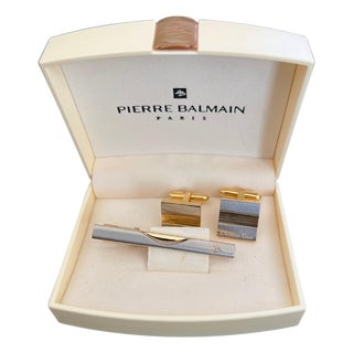 Rare Vintage Pierre Balmain "Circa 1980s" Cufflinks & Neck Tie Original Case For Sale