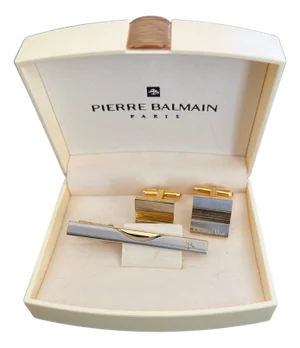 Rare Vintage Pierre Balmain "Circa 1980s" Cufflinks & Neck Tie Original Case