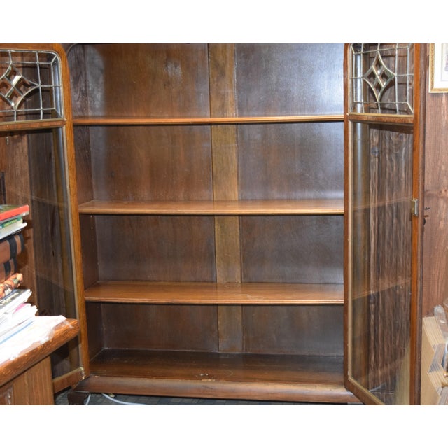 Vintage Victorian Bookcase With Leaded Glass Doors For Sale - Image 10 of 10