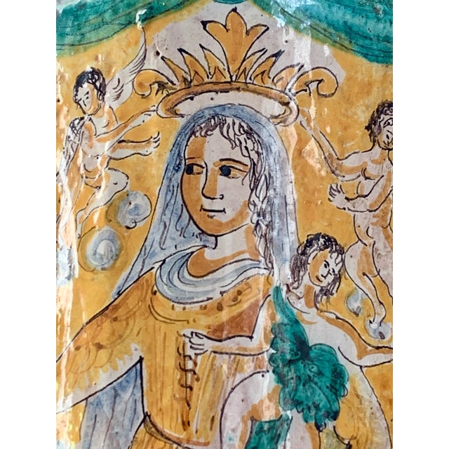 19th Century Italian Hand-Painted Maiolica Madonna & Child Devotional Plaque For Sale - Image 4 of 11