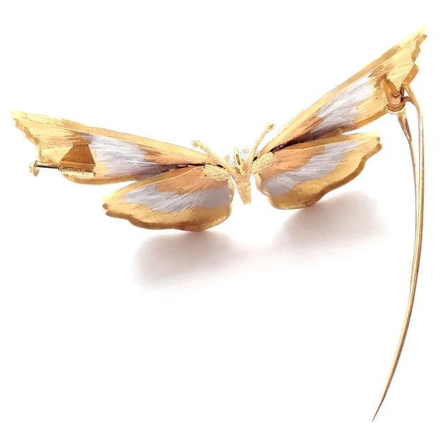 Metal Mid 20th Century Buccellati Large Butterfly Yellow White Rose Gold Pin Brooch For Sale - Image 7 of 9