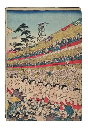Utagawa Kunisada, Sumo Tournament, Woodblock Print, Mid-19th-Century