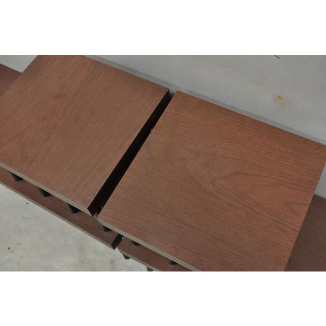 Brown Vintage Mid Century Modern Two Tier Step Walnut Laminate Spindle End Table, Pair For Sale - Image 8 of 15