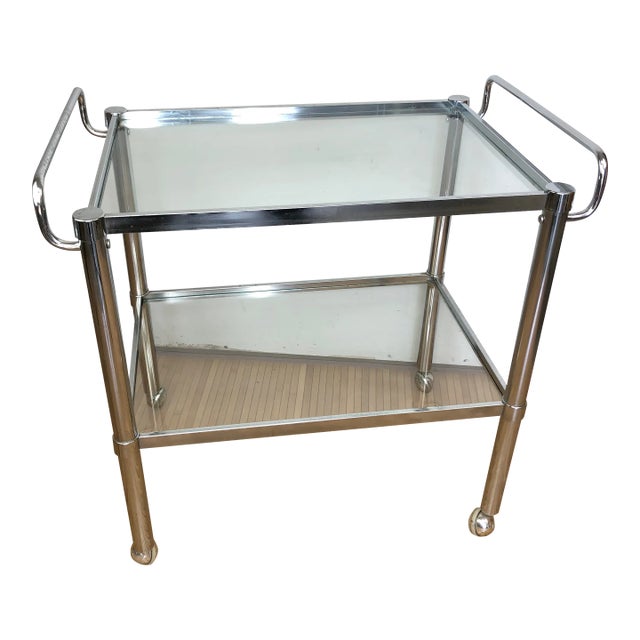 Vintage Mid-Century Glass and Chrome Bar Cart For Sale