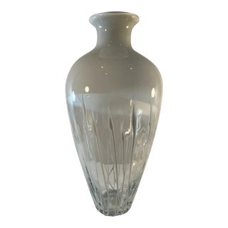 19 In. Tall Milk &Clear Glass Textural White Amphora Art Glass Vase For Sale