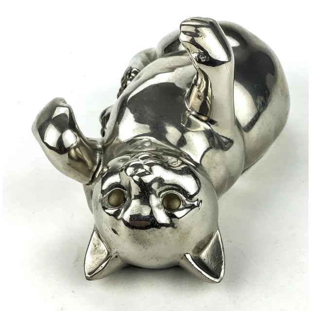 Vintage Pewter Playful Cat Kitty Paper Weight For Sale - Image 4 of 10