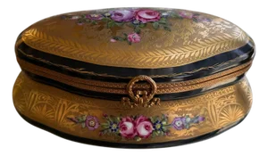 Antique Limoges Gold Encrusted French Porcelain Jewelry Box