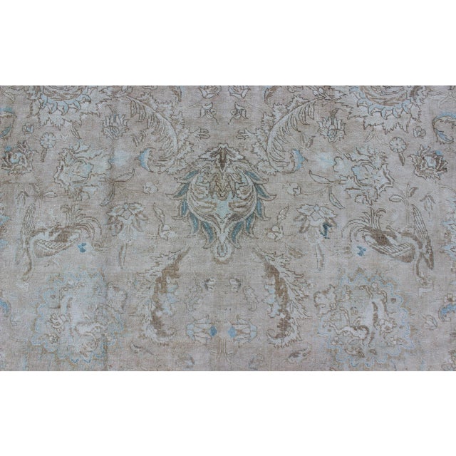 Vintage Tabriz Rug With Soft Floral Medallion Design in Neutral Distressed Tones 9'8 X 12'6 For Sale - Image 9 of 15