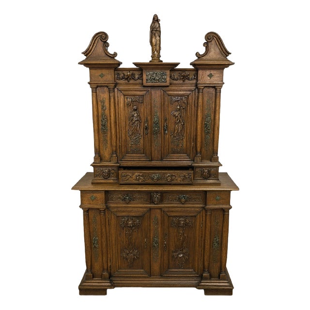 Bellifontaine Cabinet in Oak and Marble attributed to La Maison Ribaillier For Sale