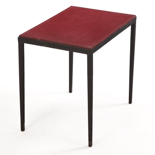 Contemporary Iron and Leather Side Table in the Manner of Jean-Michel Frank, Contemporary For Sale - Image 3 of 6