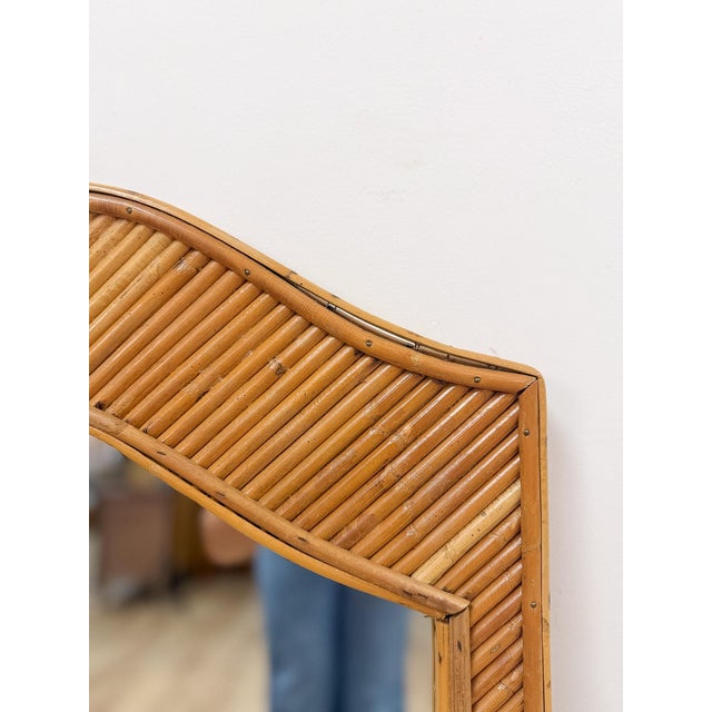 Coastal Pencil Reed Tall Arched Rectangular Wall Mirror, Woven Wood Frame Boho Wall Mirror For Sale - Image 9 of 10