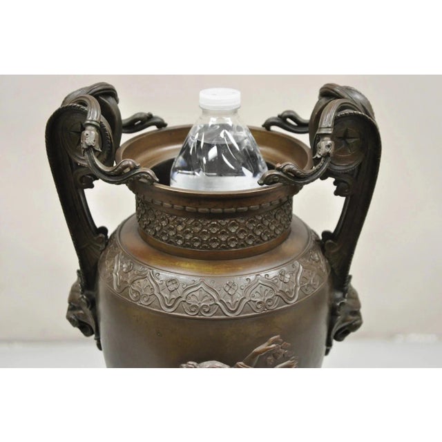 19th C Alfred Daubree French Neoclassical Bronze Figural Urn Vase With Lions For Sale - Image 10 of 16