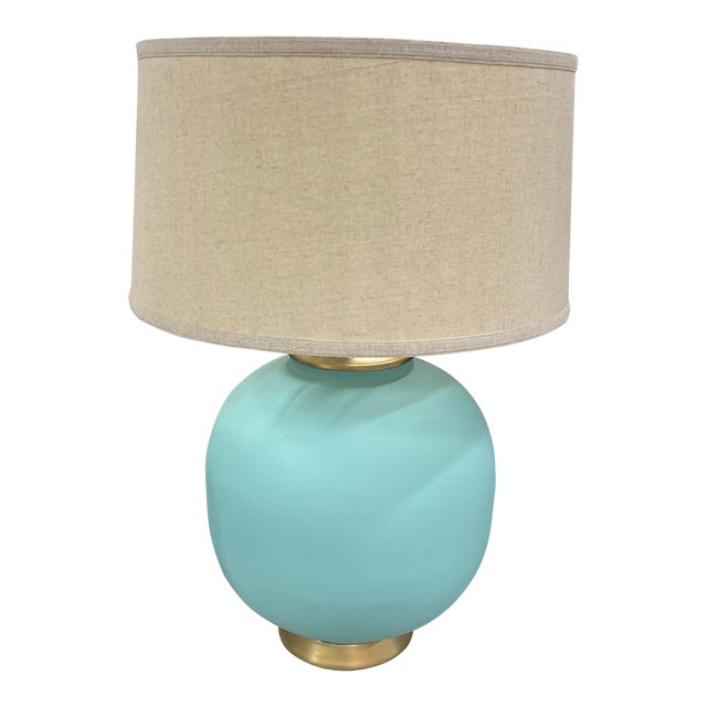 Vintage Aqua Glass Globe Table Lamp For Sale