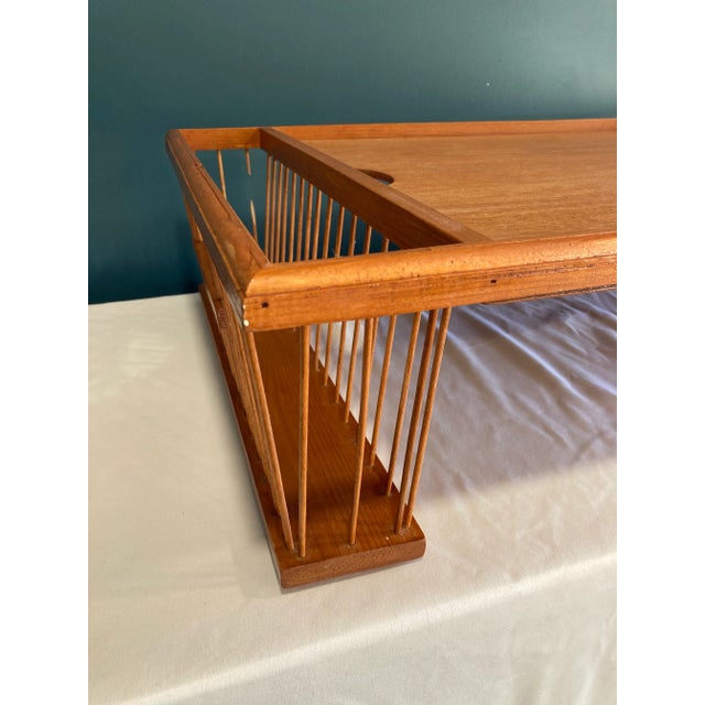 Mid-Century Modern 1970s Vintage Teak Wood Breakfast Bed Lap Trays With Side Storage Compartments For Sale - Image 3 of 7