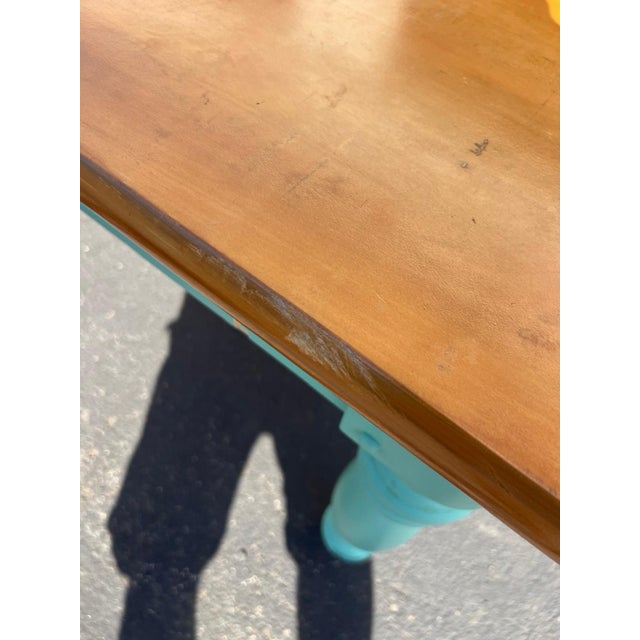 Farmhouse Two-Tone Dining Table With 6 Mint Green Windsor Chairs For Sale - Image 9 of 12