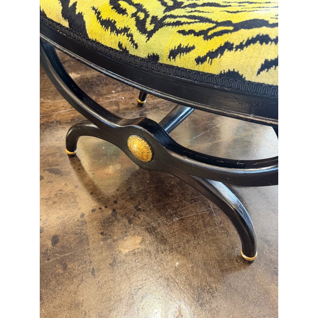 19th c English Regency X base bench covered in Scalamandre tiger velvet
