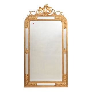 Antique Louis Filippe Mirror with Volutes and Golden Frame, 1800s For Sale