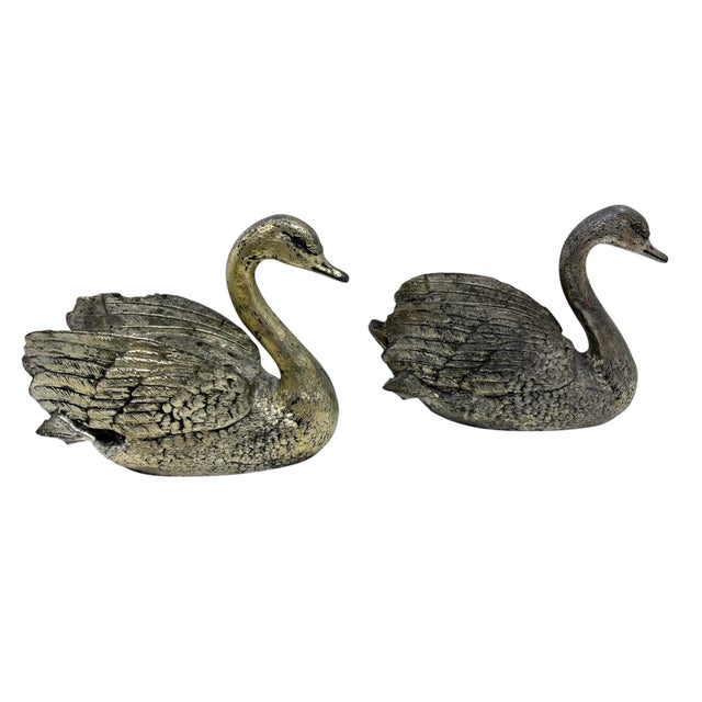 Traditional Vintage Metal Swan Flower Frogs/ Table Top Decor -a Pair For Sale - Image 3 of 10