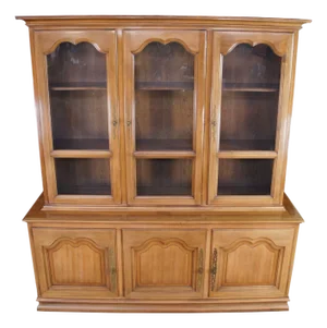 1970s Century Furniture Italian Provincial Walnut China Cabinet Breakfront Cupboard