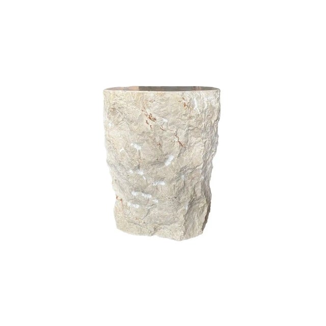 Contemporary Natural Solid Marble Side Table With Chiselled Finish and Smooth Top For Sale - Image 3 of 8