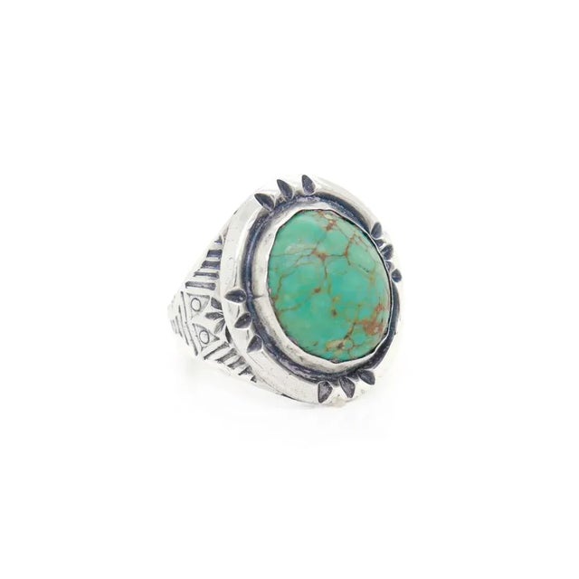 Vintage Southwestern Navajo Sterling Silver and Turquoise Cabochon Ring For Sale - Image 10 of 12