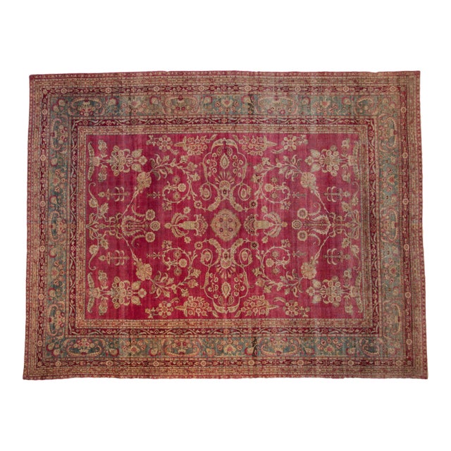 Antique Distressed Yezd Carpet - 8'8" X 11'3" For Sale