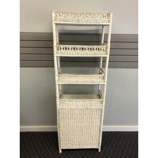Mid Century Boho Chic White Wicker Bookcase With Hamper Bottom Chairish