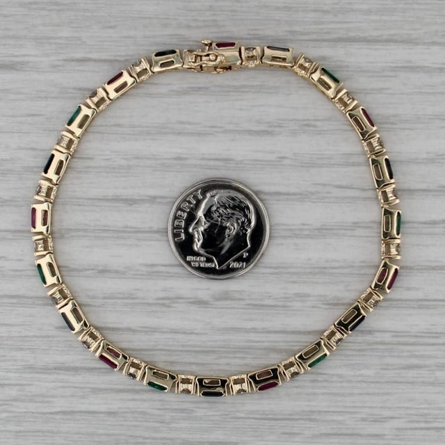 2010s 2.88ctw Gemstone Tennis Bracelet 10k Gold Diamond Ruby Sapphire Emerald 7" 2.5mm For Sale - Image 5 of 7