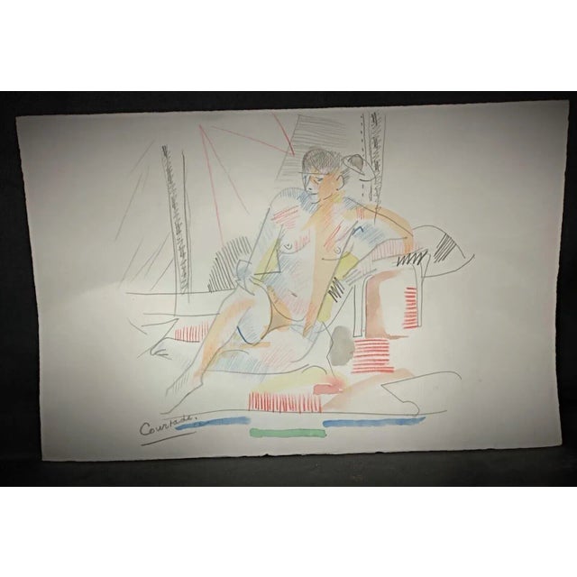 This vintage watercolor drawing by Jacques Courtade, titled "Nude Woman," showcases the artist's adept use of color and...
