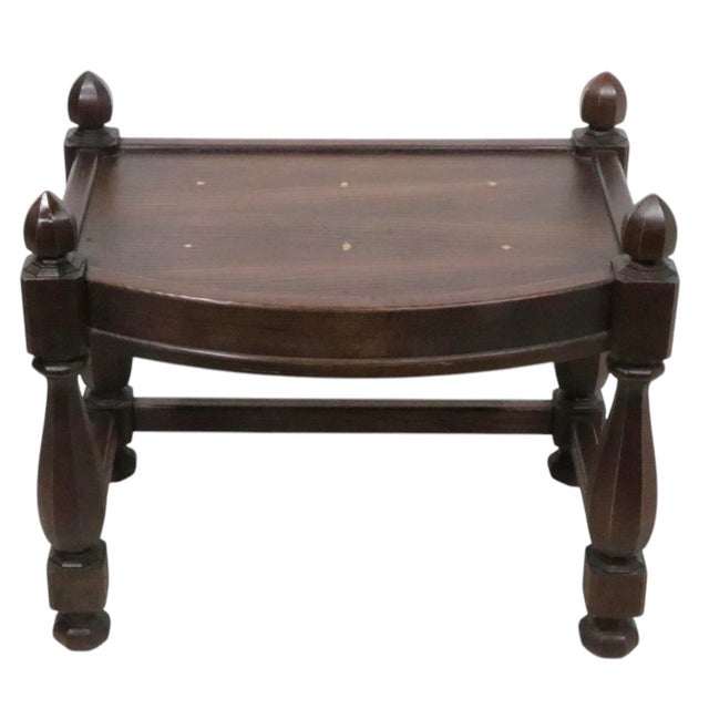 Green Tudor Style Wood and Leather Footrest Stool Ottoman For Sale - Image 8 of 12