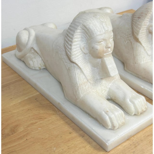 Pair of 19th Century Grand Tour Hand-Carved Marble Sphinx Sculptures For Sale - Image 4 of 12