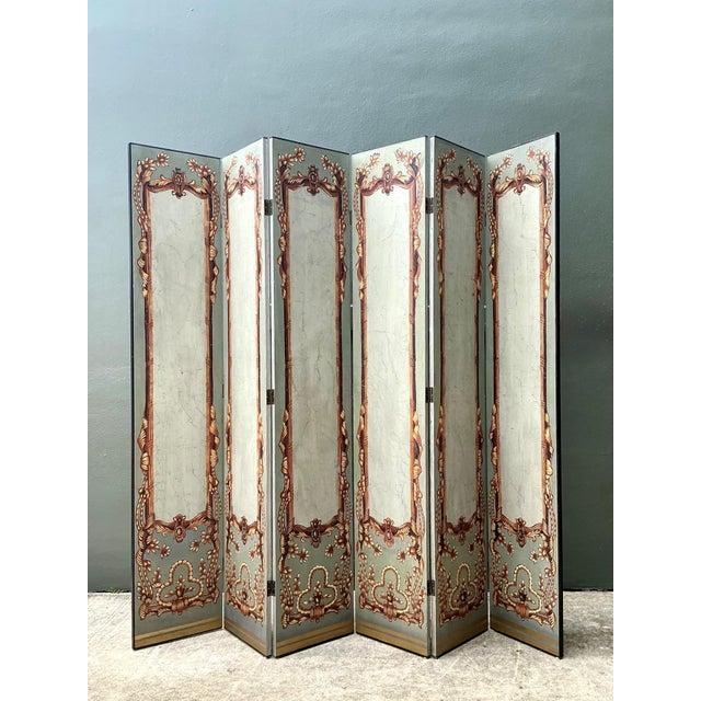 Vintage Neoclassical Paper Folding Screen For Sale - Image 18 of 18