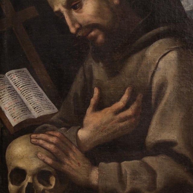 Saint Francis of Assisi, Portrait Composition, 1660, Oil Painting on Canvas, Framed For Sale - Image 4 of 11