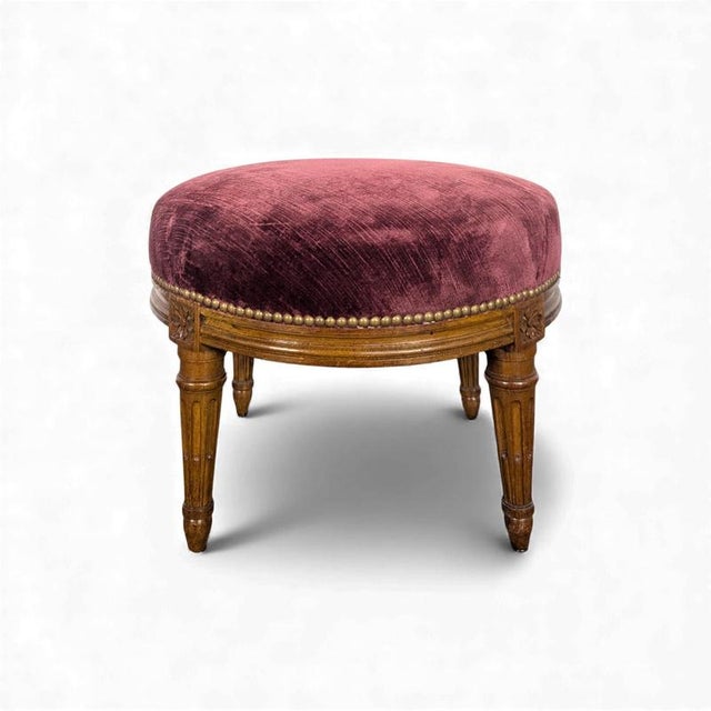 Louis XVI Style Ottoman in Velvet For Sale - Image 5 of 5