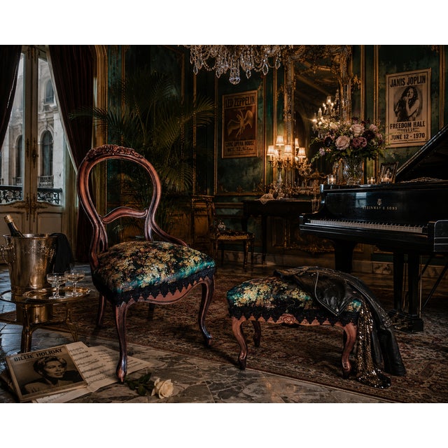 Late 19th Century The Jade Aviary Chair and Ottoman | the Verdant Society Collection For Sale - Image 4 of 12