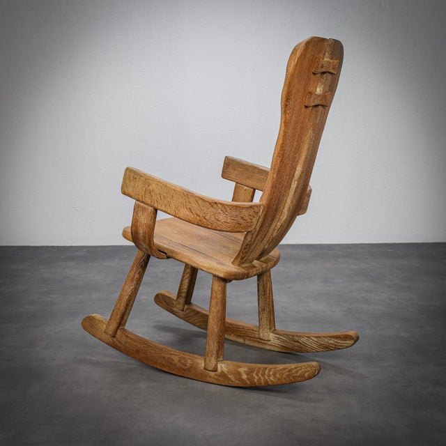 1970s Brutalist Oak Rocking Chair by De Puydt, 1970s For Sale - Image 5 of 9