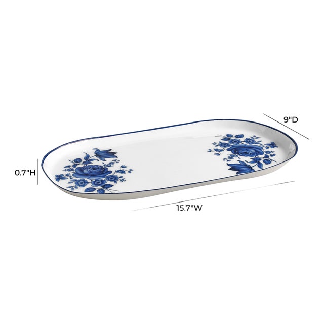 Delicate blue florals unfurl across crisp white porcelain, infusing this serving tray with timeless cottage charm. Perfect...